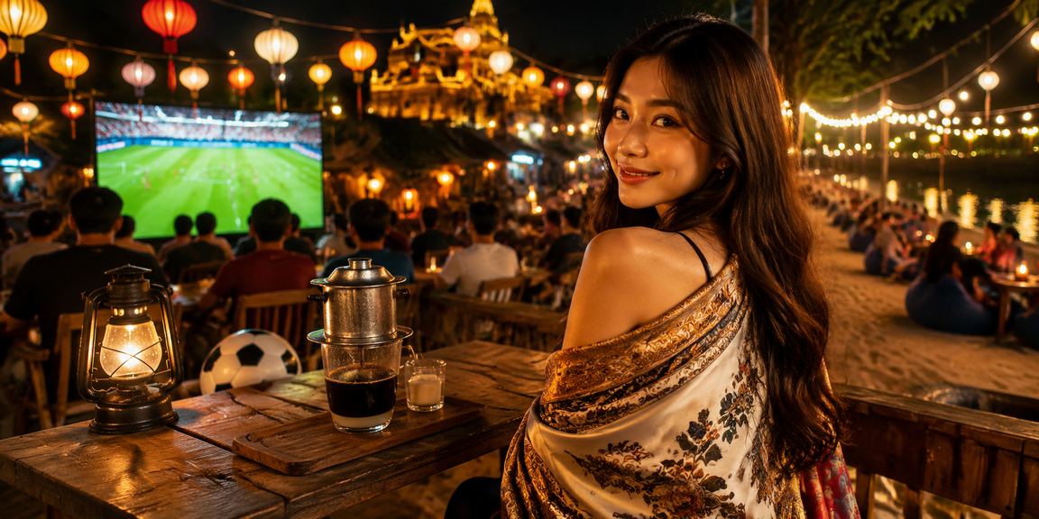 Khung cảnh bóng đá và cà phê tại Huế